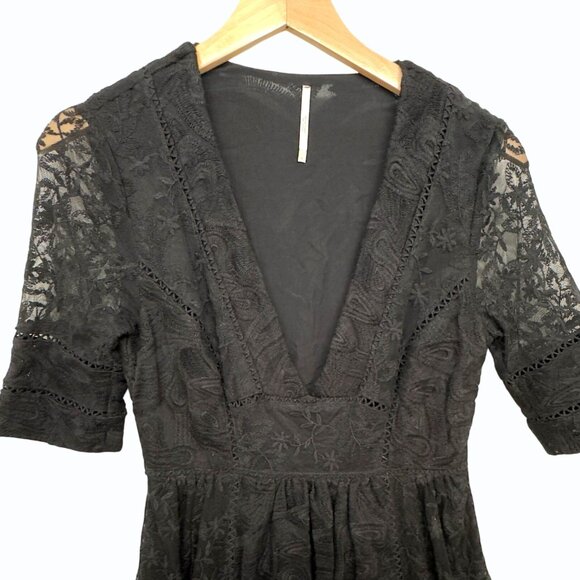 Free People Mountain Laurel Lace Dress Women 2 Embroidered Crochet Midi Romantic - Picture 3 of 12
